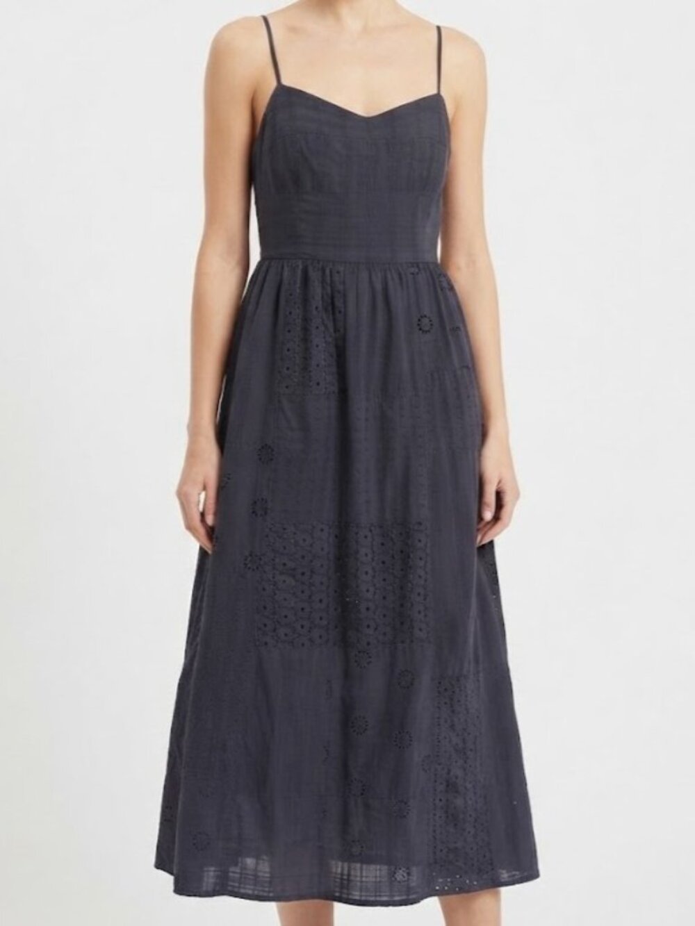 Zara Navy Eyelet Patchwork Maxi Sun Dress